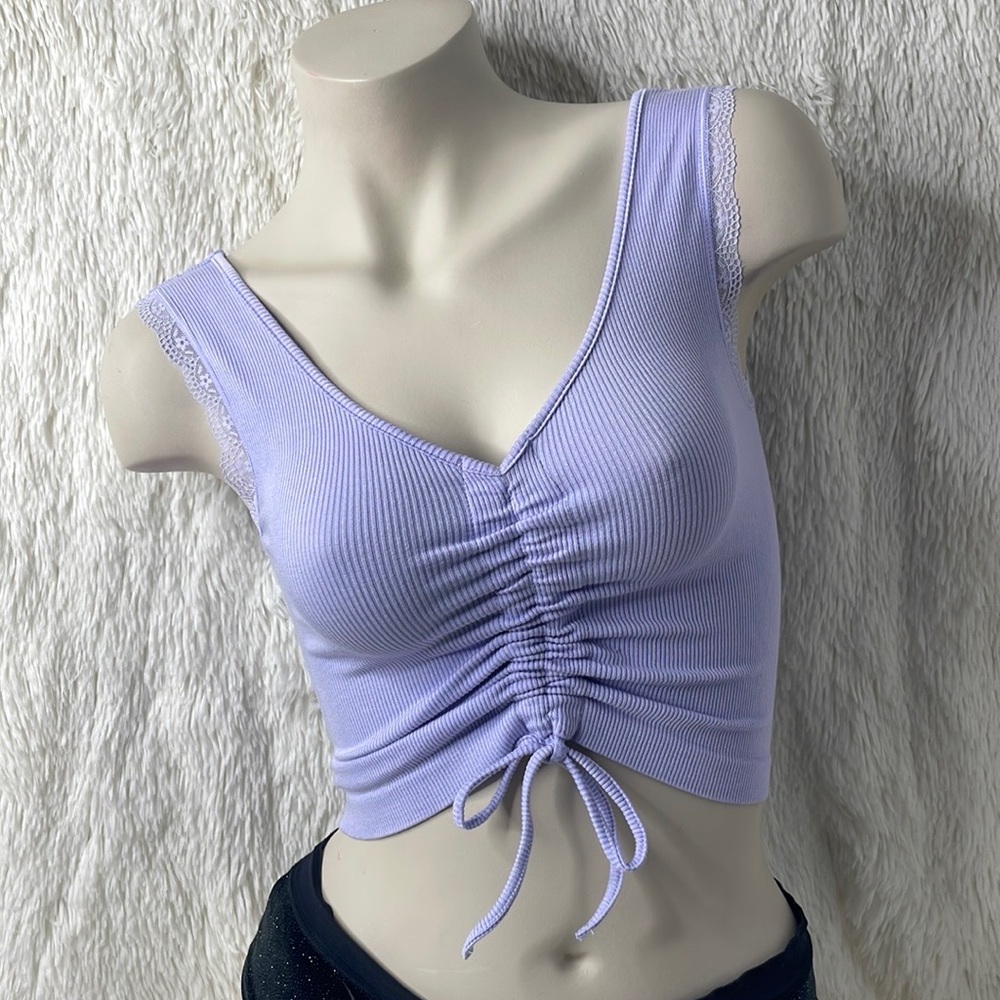 Crop Top Lavender With Ruched Lace